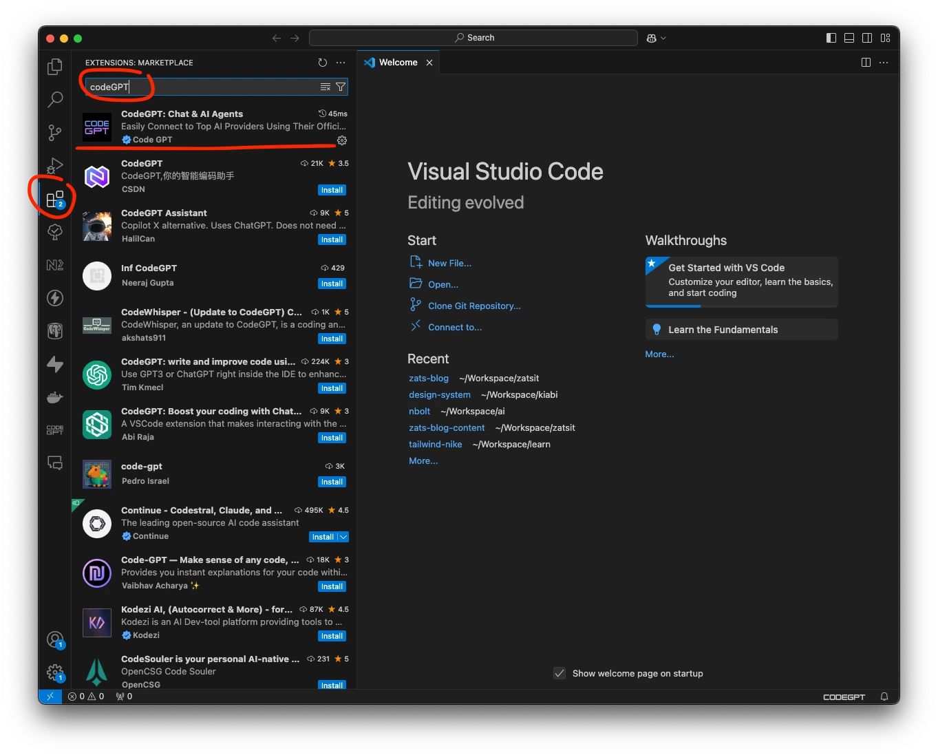 VSCode - Ajouter l'extension CodeGPT